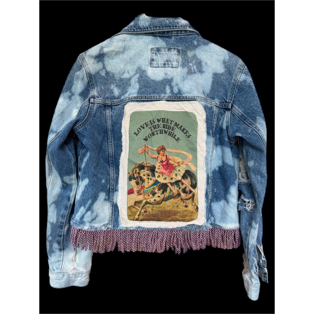 OOAK Fringe Denim Jacket Love Makes the Ride Worthwhile Small